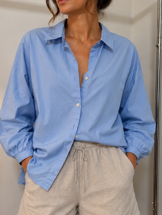 Zara Tops - ZARA Women Blue Button Up Shirt Size M Oversized Long Sleeve Casual Top